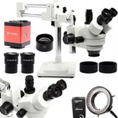 Mikroskopy i lupy - Mikroskop Trinokularowy Stereoskopowy 10HW Kamera FULL HD Soczewka Zestaw - miniaturka - grafika 1