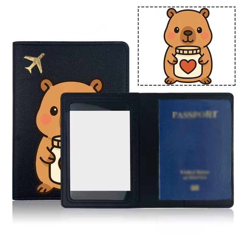 Portfel Etui Pokrowiec na Paszport Kapibara Słoik Czarny