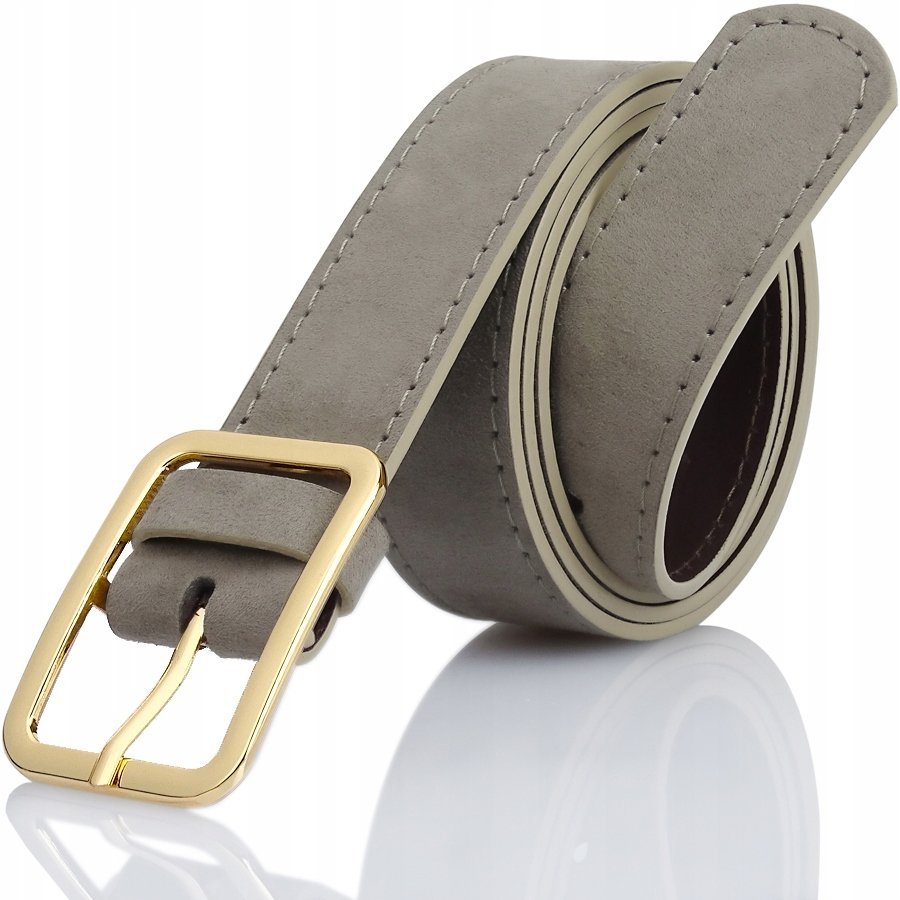 Pasek DAMSKI Jasno szary Przeszywany Gracio Złoty