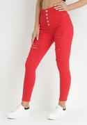 Spodnie damskie - Czerwone Jeansy Skinny na Guziki Arru - miniaturka - grafika 1