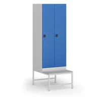 Szafki biurowe - Szafka ubraniowa z ławką, 2-drzwiowa, 1875 x 600 x 500/800 mm, zamek kodowy, drzwi niebieskie - miniaturka - grafika 1