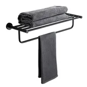 Półki łazienkowe - Wieszak Uchwyt Na Ręcznik Z Półką Czarny - miniaturka - grafika 1