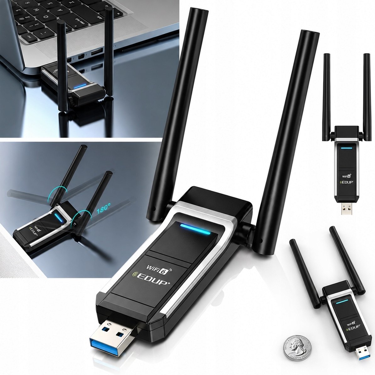 Karta sieciowa EDUP Karta sieciowa bezprzewodowa WiFi 6 adapter USB 3.0 Dongle 2.4Ghz 5Ghz