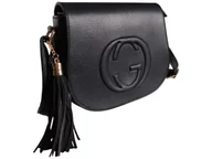 Torebki damskie - Torebka Damska Listonoszka Czarna Skóra Ekologiczna Złote Okucia Z Frędzlem - miniaturka - grafika 1