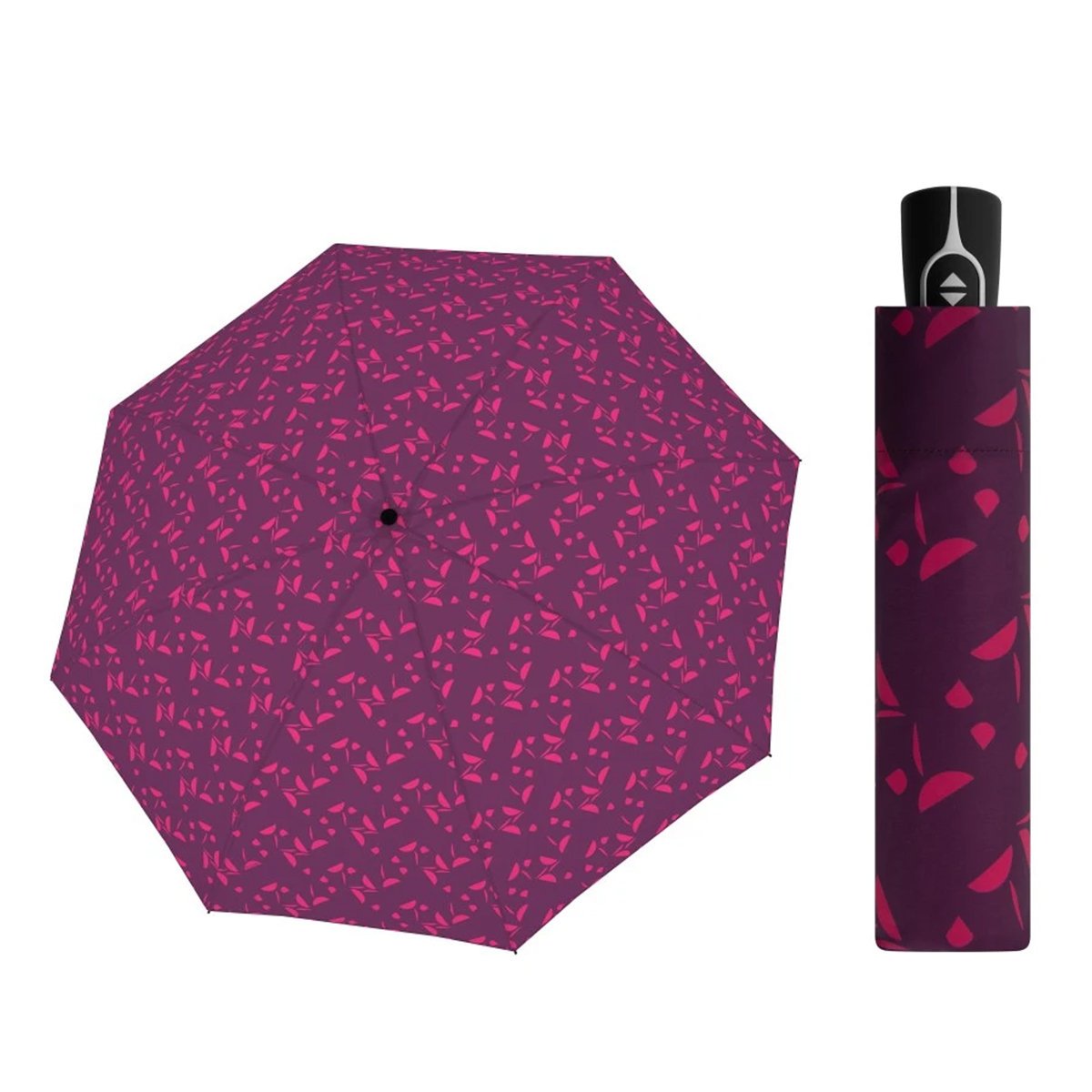 Automatyczna parasolka damska do torebki DOPPLER Fiber Magic, fioletowa w listki