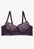 Biustonosze - Fioletowy Biustonosz Push-Up Ozdobiony Koronką i Napisami z Cekinami Elisei - miniaturka - grafika 1