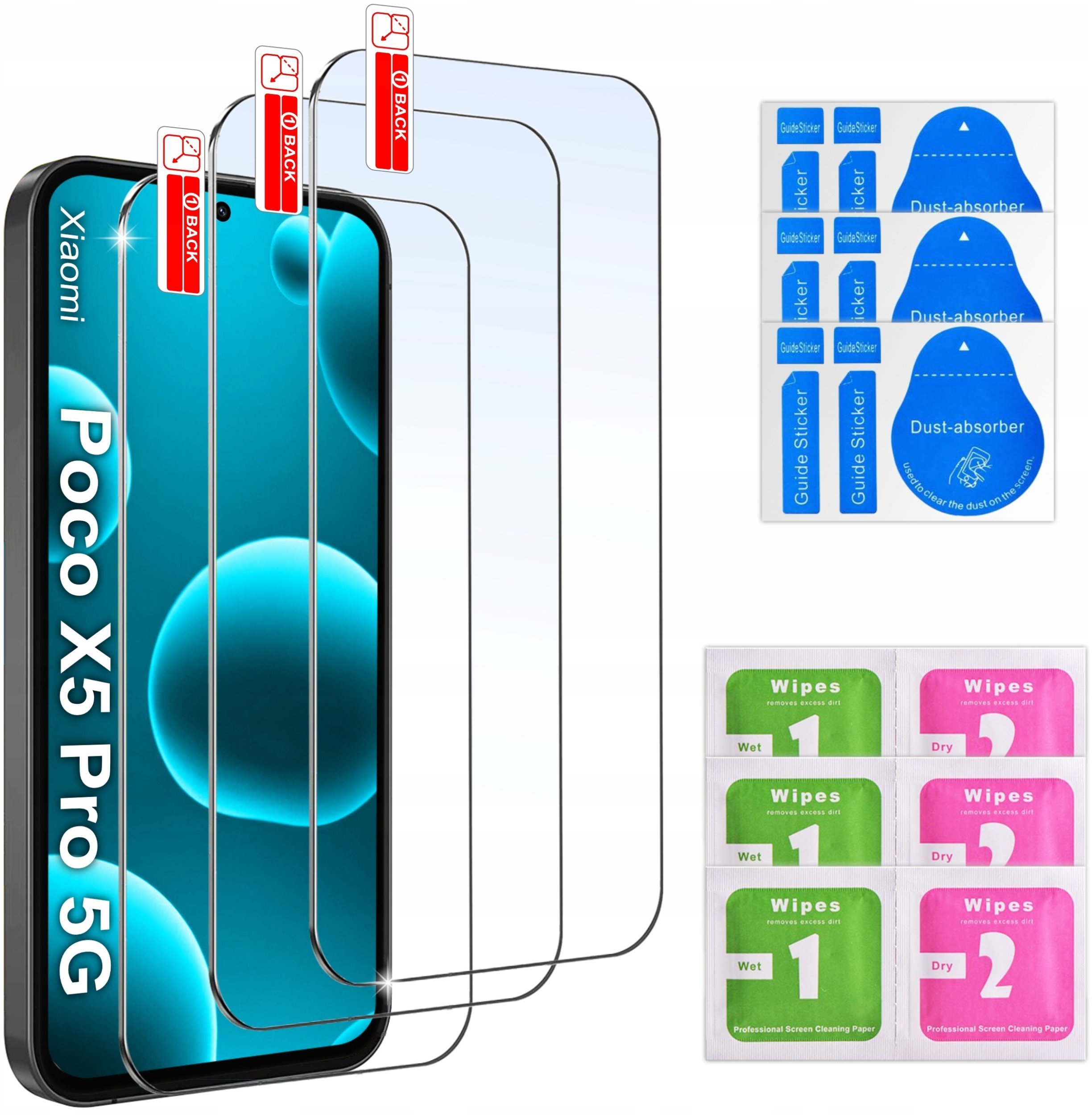 krainaGSM 3x SZKŁO HARTOWANE SZYBKA 9H do Xiaomi POCO X5 Pro 5G zestaw 3 sztuk