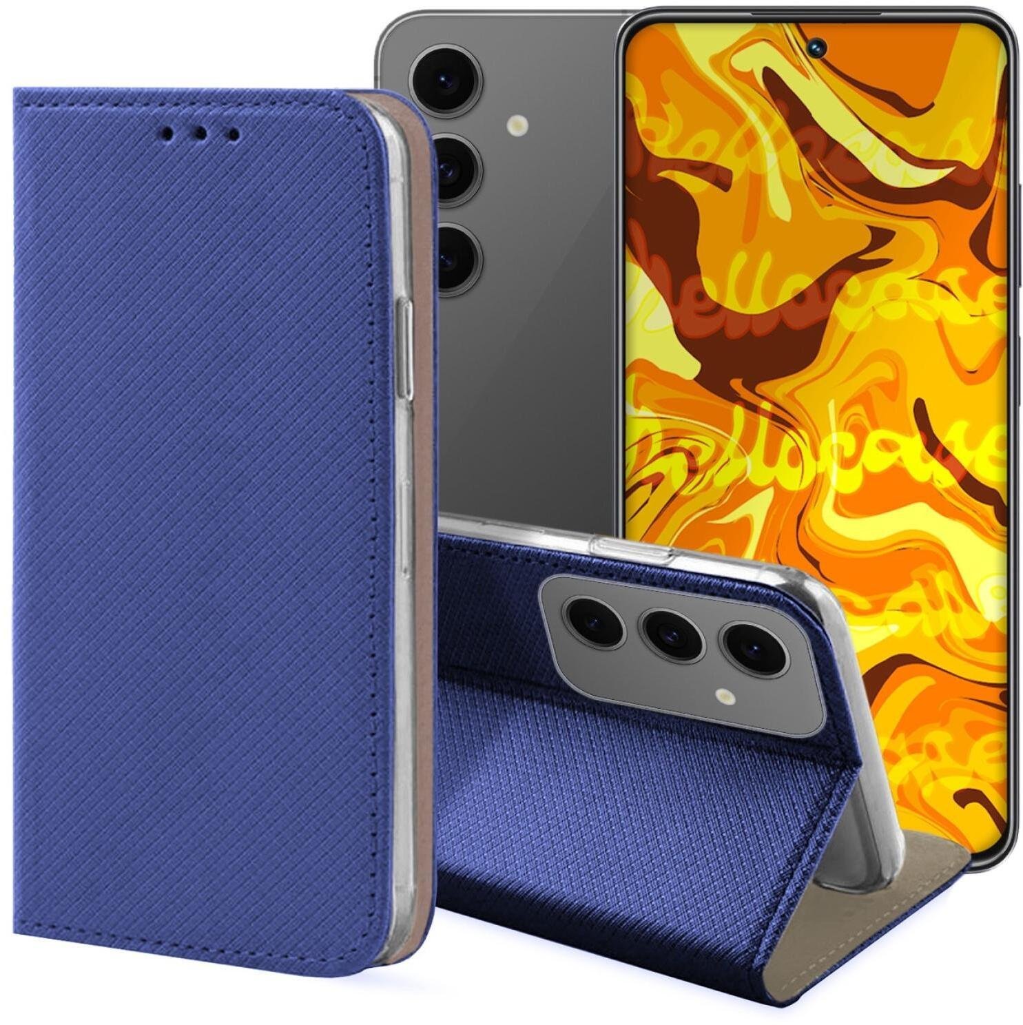 Hello Case Etui z Klapką Do Samsung Galaxy S24 FE Granatowe, Magnetyczne, Zamykane