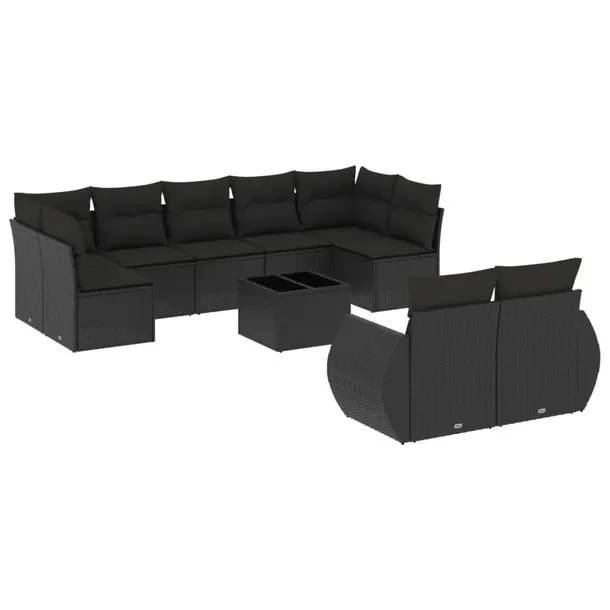 Modułowy zestaw mebli ogrodowych z rattanem PE, czarny, wymiary: 71x62x69