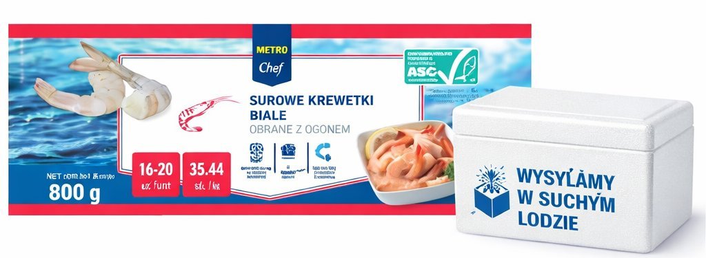 Krewetki białe 800g surowe obrane z ogonkiem 16/20 black tiger