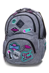 CoolPack Plecak Młodzieżowy Dart Naszywki Dziewczęcy Szary b19058 - Plecaki szkolne i tornistry - miniaturka - grafika 1