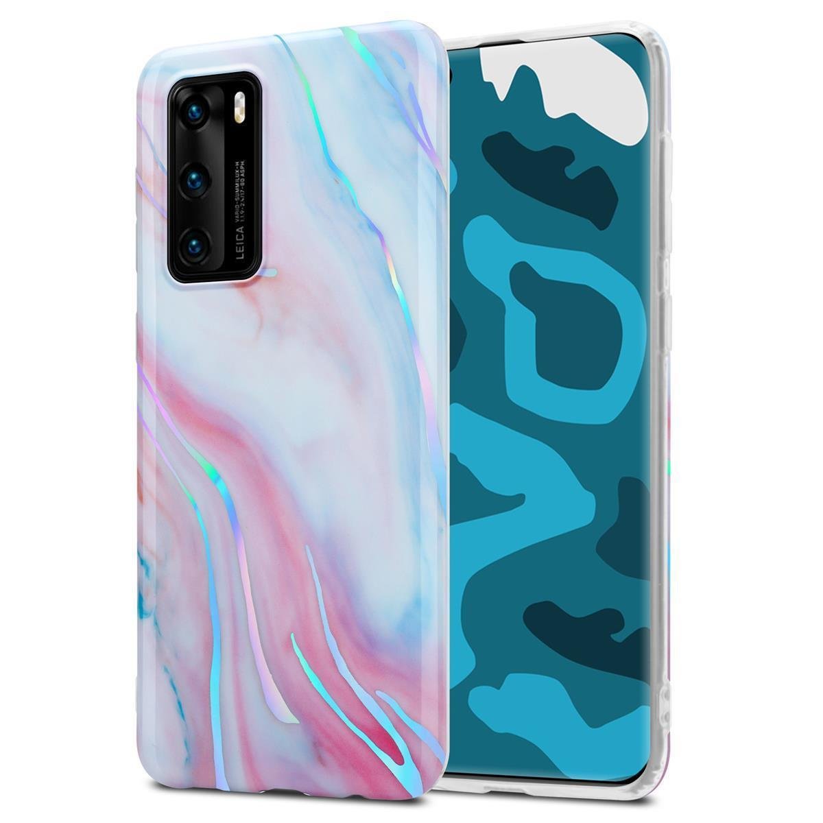 Cadorabo Etui kompatybilne z Huawei P40 - Etui w kolorze White Pink Marble nr 15 ? Etui na telefon wykonane z silikonu TPU z wzorem mozaiki - silikonowe etui Ultra Slim Back Cover Case Bumper