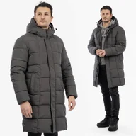 Kurtki męskie - Kurtka Męska Zimowa Pikowana Długa Wodoodporna Z Kapturem Grafitowa S Grafitowy - miniaturka - grafika 1