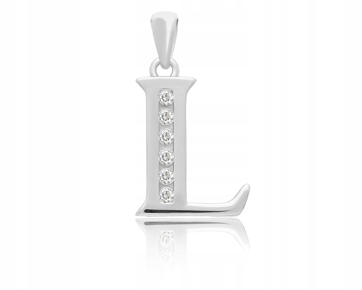 Zawieszka Srebrna Literka L Damska z Cyrkoniami 925 Wisiorek Na Łańcuszek