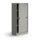 Szafy biurowe - Zamykana szafa przesuwna QBUS, 3 półki, cokół, uchwyty, 1636x800x400 mm, jasnoszary - miniaturka - grafika 1