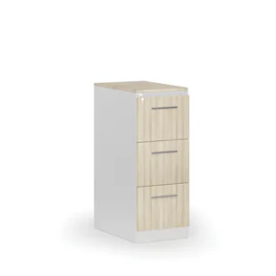 Kartoteka metalowa PRIMO z drewnianym frontem A4, 3 szuflady, biały/dąb naturalny - Szafy biurowe - miniaturka - grafika 1