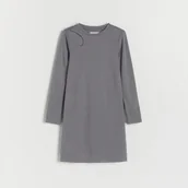 Sukienki i spódniczki dla dziewczynek - Reserved - Prążkowana sukienka z ozdobnym wycięciem - Szary - miniaturka - grafika 1