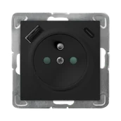 Gniazdka elektryczne - Gniazdo pojedyncze z ładowarką USB A+C IMPRESJA - czarny metalik - miniaturka - grafika 1