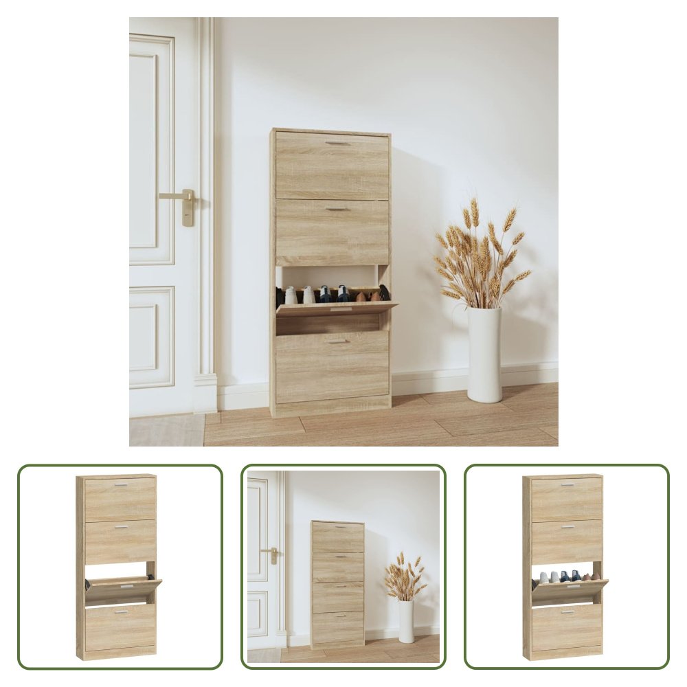 The Living Store Szafka na buty dębowa 59x17x150 cm Materiał drewnopochodny