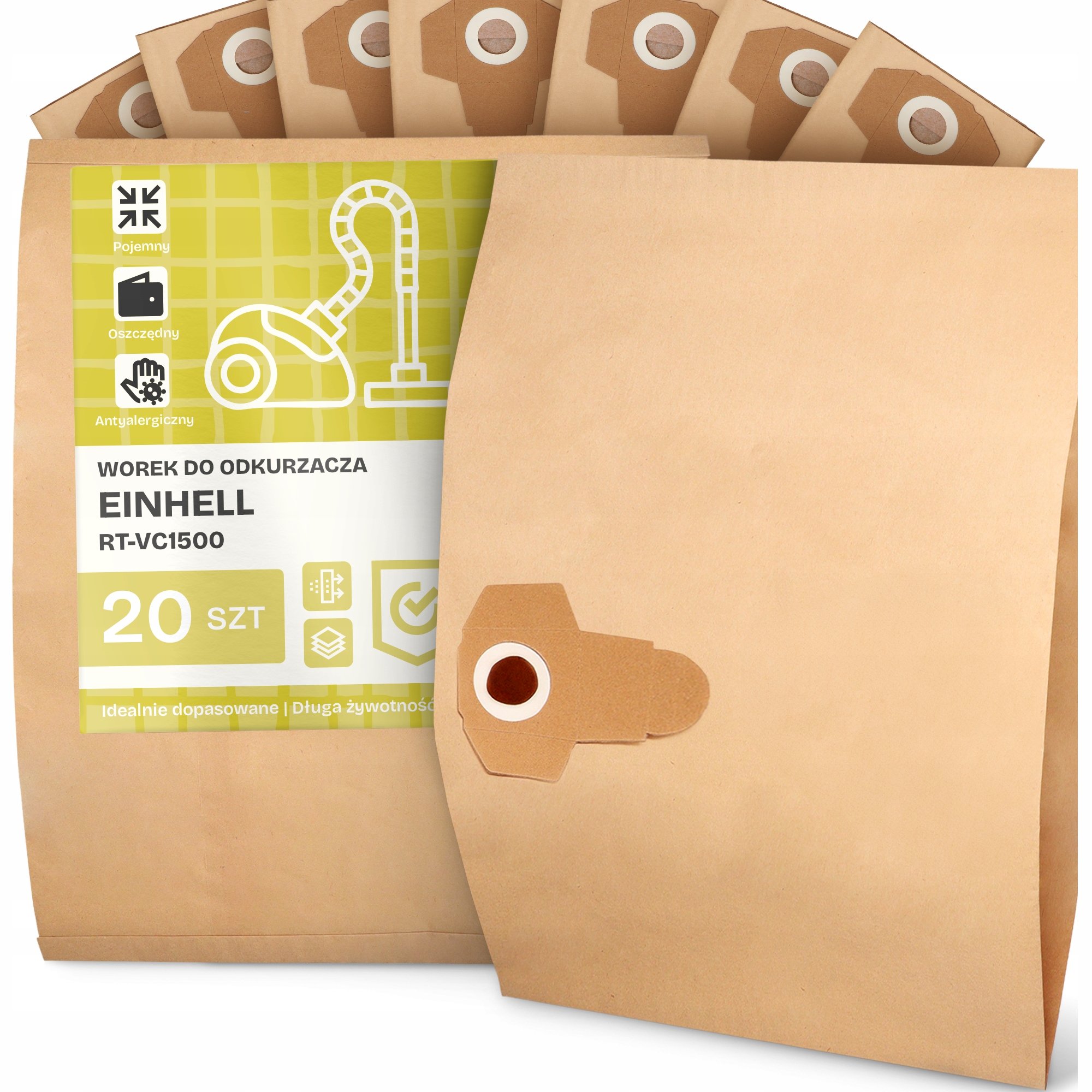 20x Worek do Odkurzacza Einhell RT-VC1500 Papierowy 2-Warstwy Worki 2A
