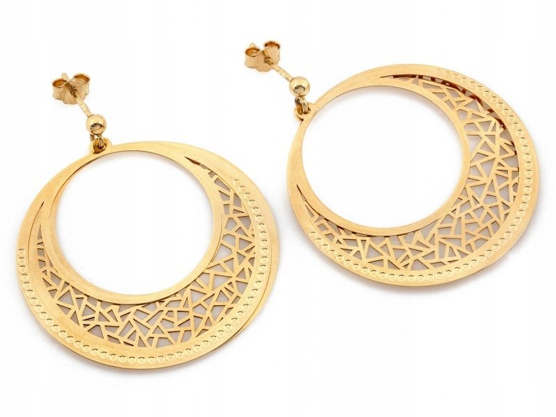 Złote ażurowe kolczyki 585 kółka kółeczka księżyce zapięcie na sztyft 14 kt