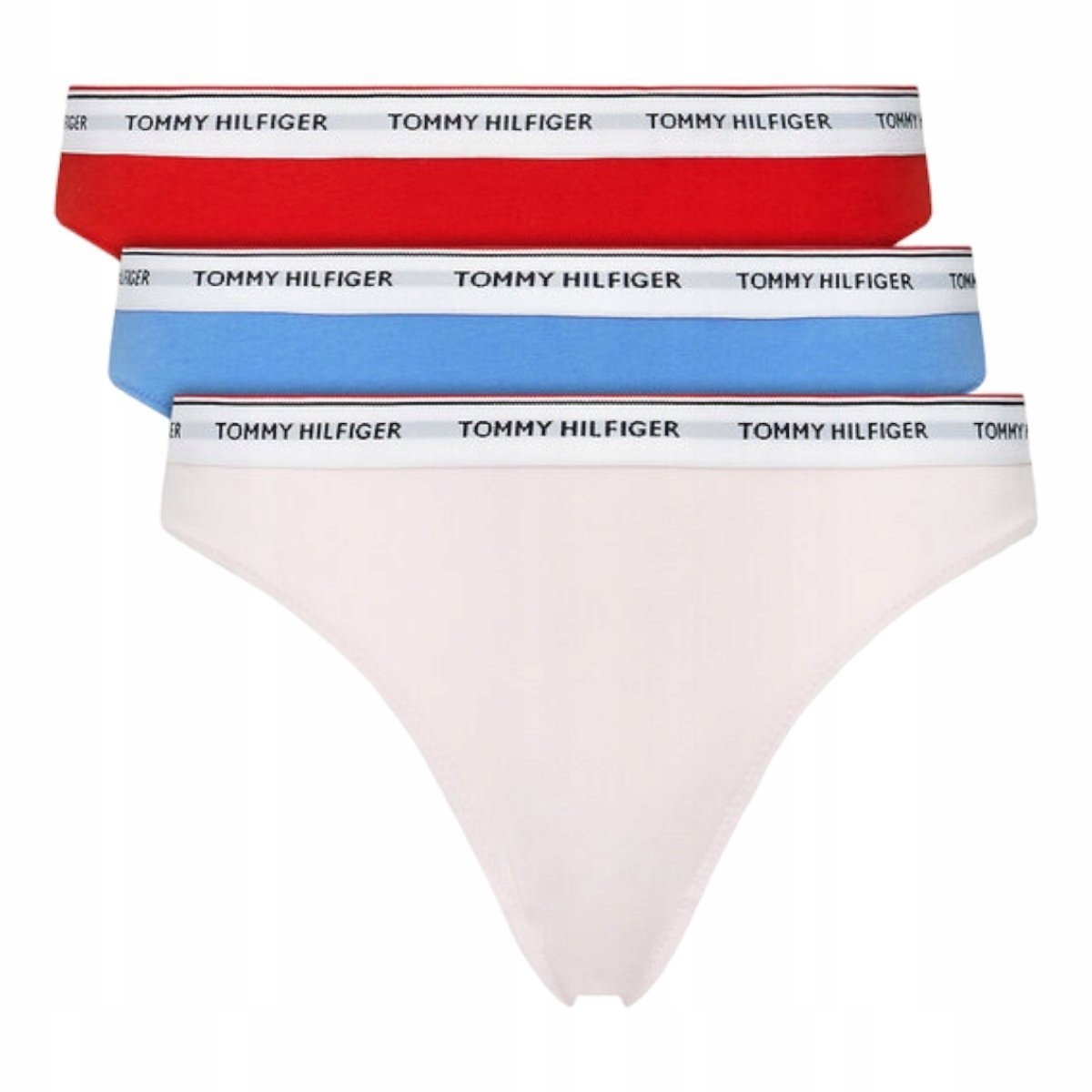 TOMMY HILFIGER STRINGI DAMSKIE MAJTKI 3P CZERWONE/NIEBIESKIE/RÓŻOWE r.L
