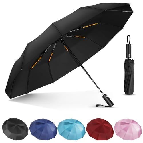 Lychico Parasol, wiatroodporny parasol podróżny - kompaktowe automatyczne składane parasole na deszcz, 12 żeber, wiatroszczelne, przenośne parasole do użytku jedną ręką, mały, lekki, mocny parasol,