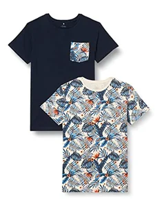 Bestseller A/S Chłopcy NMMVALMAS 2P SS TOP H1 T-shirt, Whitecap Gray/Pack:Dark Sapphire, 116, Biała czapka szara/opakowanie: ciemny szafir, 116 - Koszulki i topy damskie - miniaturka - grafika 1