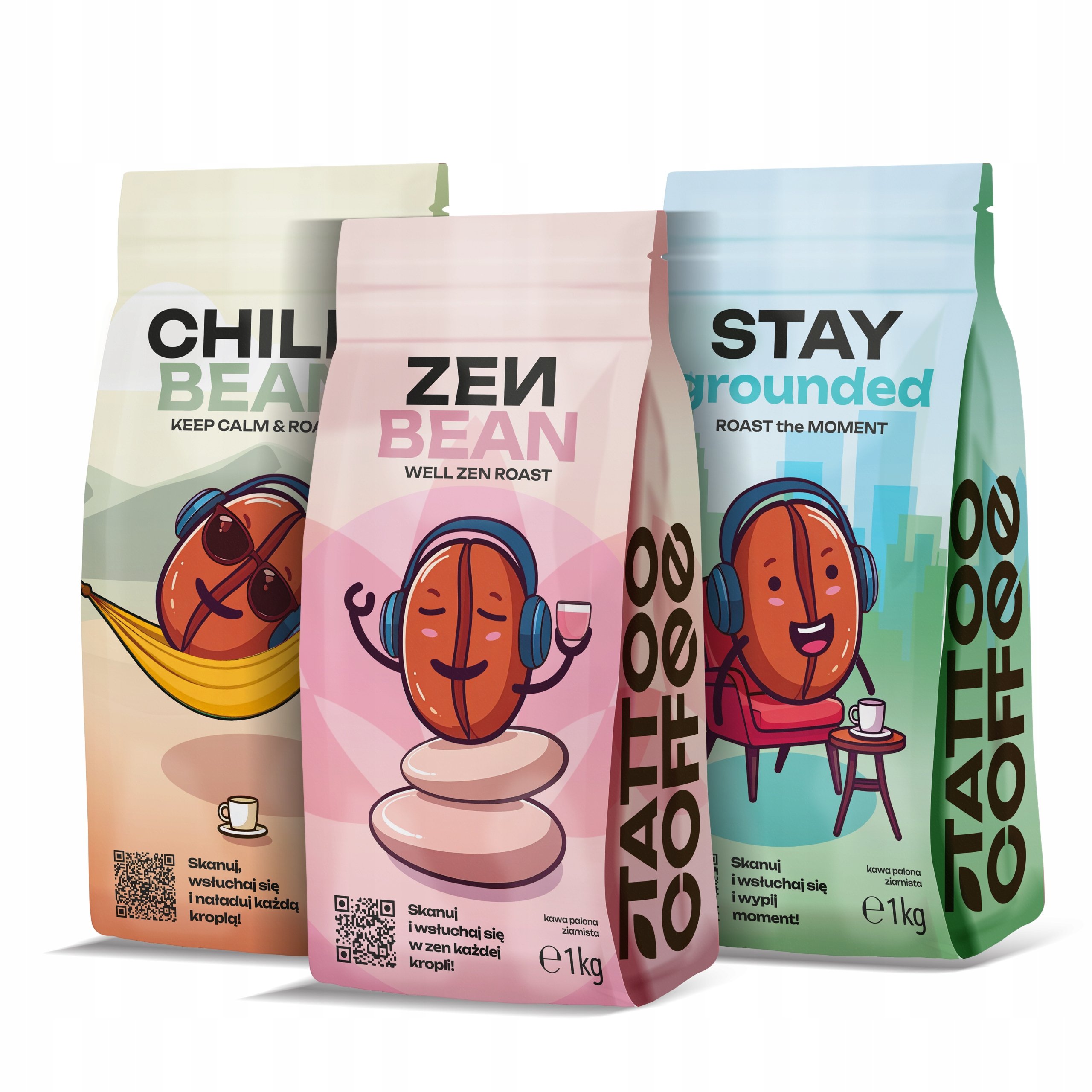 Kawa ziarnista Tattoo Coffee do ekspresu, zestaw Chill 3 x 1 kg