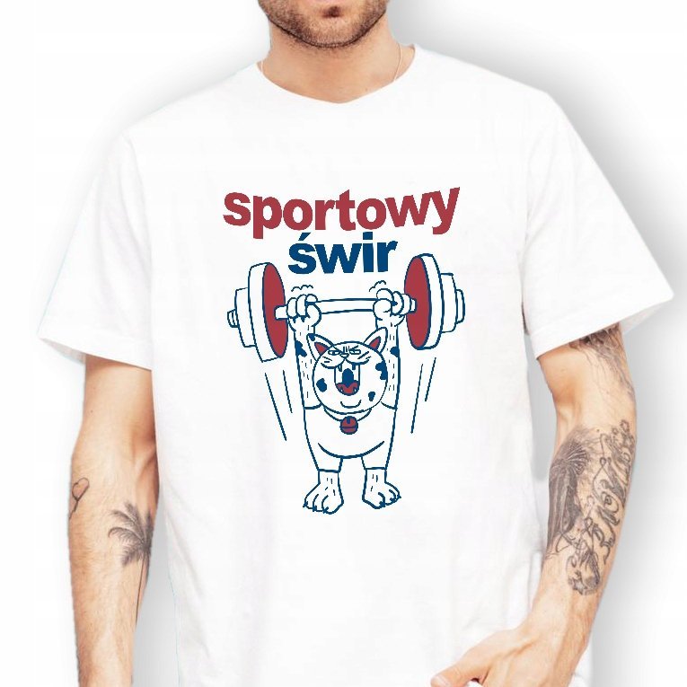 Koszulka Męska Biała Na Prezent Na Siłownię Dla Sportowego Świra Wzory - Xl