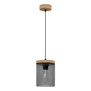 Britop Loftowa LAMPA wisząca MONSUN 161859151 skandynawska OPRAWA szklany ZWIS tuba przydymiony drewno - Lampy sufitowe - miniaturka - grafika 1