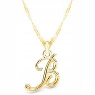 Naszyjniki - Złoty Naszyjnik z Litera Inicjałem Ozdobna Literka Znak Letter B SREBRO 925 - miniaturka - grafika 1