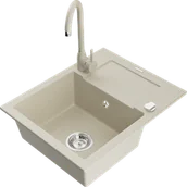 Zlewozmywaki z baterią - Mexen Enzo zlewozmywak granitowy 1-komorowy z ociekaczem i baterią kuchenną Telma, beżowy - 6506-69-670200-69 - miniaturka - grafika 1