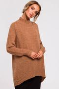 Swetry damskie - Asymetryczny sweter z półgolfem - kamelowy - miniaturka - grafika 1