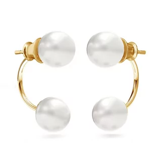 Srebrne kolczyki za ucho perła, srebro 925 : Perła - kolory - GAVBARI hodowane białe, Srebro - kolor pokrycia - Pokrycie żółtym 18K złotem - Kolczyki - miniaturka - grafika 1