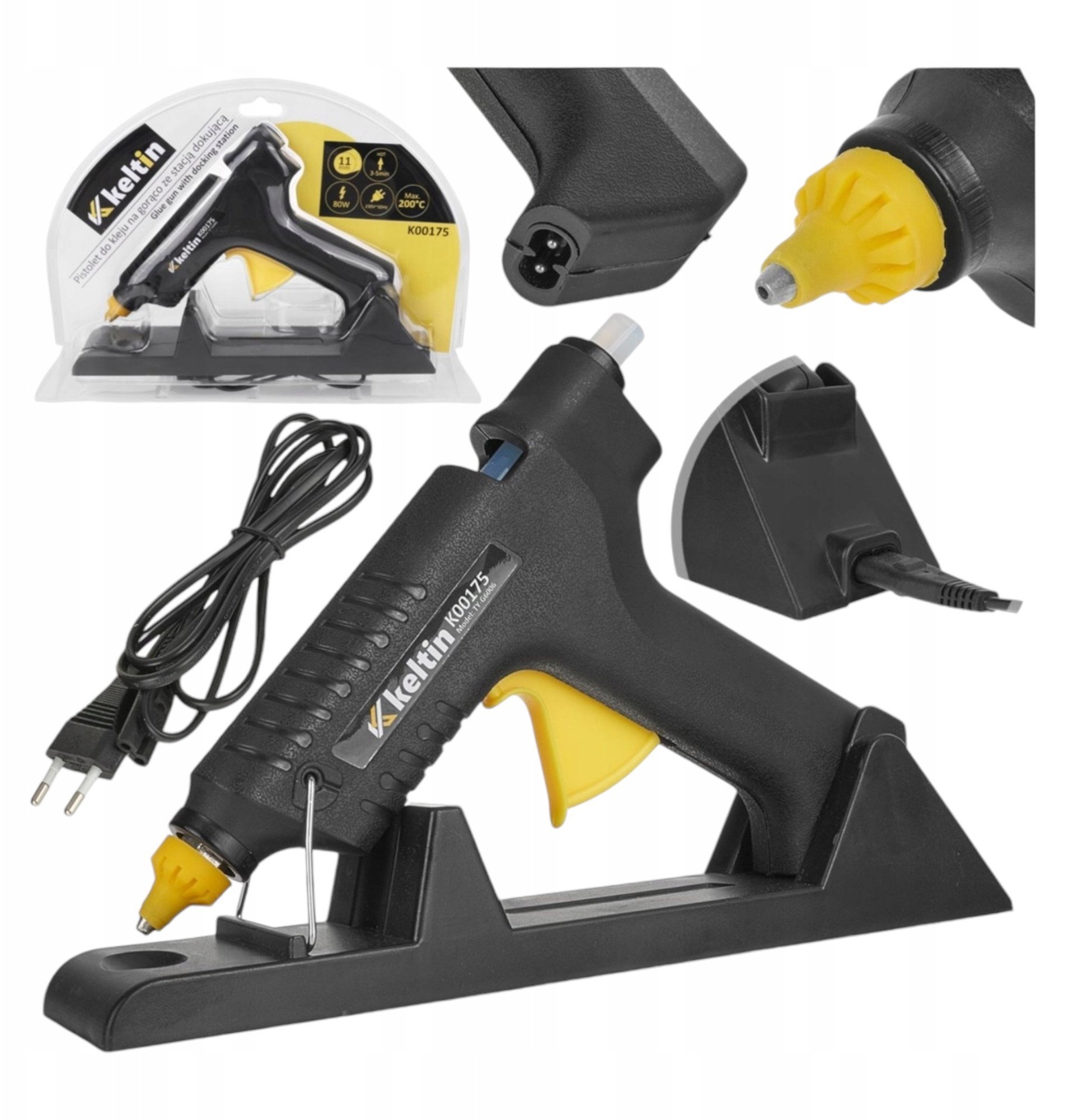 Pistolet do kleju na gorąco bezprzewodowy ze stacją dokującą 80W 11mm 12/24