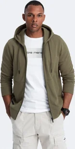 Ombre Bawełniana rozpinana bluza męska dresowa BASIC oliwkowa V2 OM-SSBZ-0160 S - Bluzy męskie - miniaturka - grafika 1