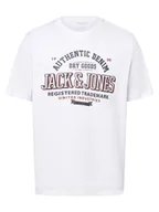 Koszulki męskie - Jack & Jones Koszulka męska - JJELogo Mężczyźni Bawełna biały nadruk, S - miniaturka - grafika 1