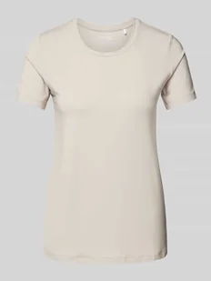 T-shirt z prążkowanym okrągłym dekoltem - Koszulki i topy damskie - miniaturka - grafika 1