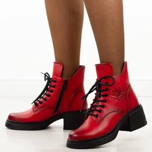 Czerwone skórzane botki damskie Vinceza 39950 - Botki damskie - miniaturka - grafika 1