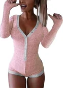 Odzież ciążowa - Body Damskie Długi Rękaw Dekolt w Serek Różowo Szare Elastyczne M - miniaturka - grafika 1