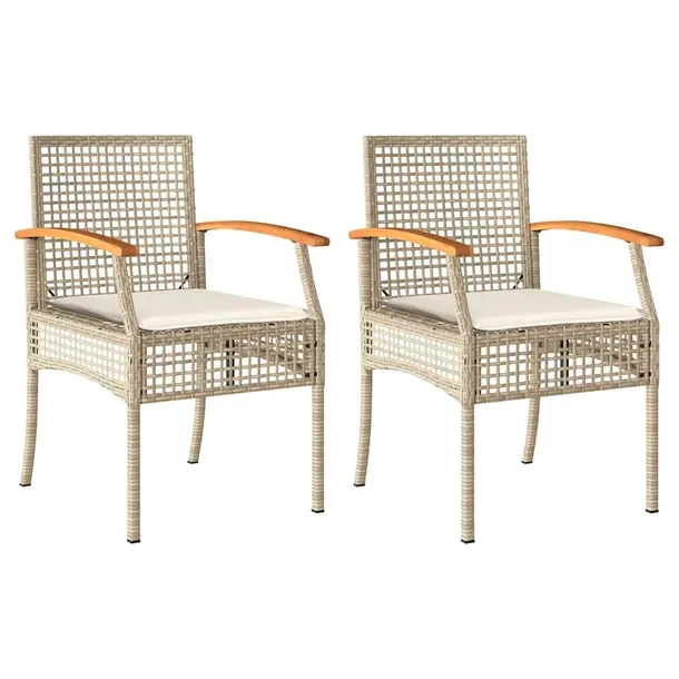 Krzesło ogrodowe z poduszkami beżowo-brązowe, rattan PE, 54 x 57 x 85 cm