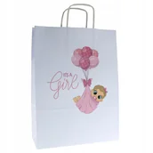 Akcesoria do pakowania - torba papierowa z nadrukiem It's a girl 24x10x32cm baby shower torebka A4 - miniaturka - grafika 1