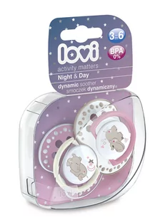 Helbo Lovi smoczek silikonowy dynamiczny 3-6m-cy 2szt. Night&amp;Day Girl Hippo - Smoczki uspokajające - miniaturka - grafika 2