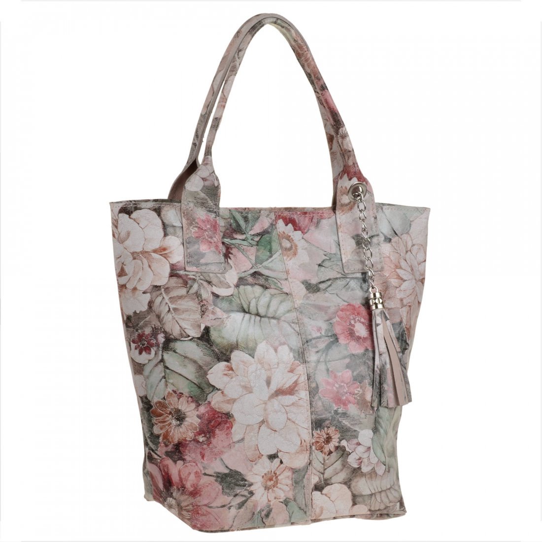Torba shopper w kwiatki ze skóry naturalnej XL
