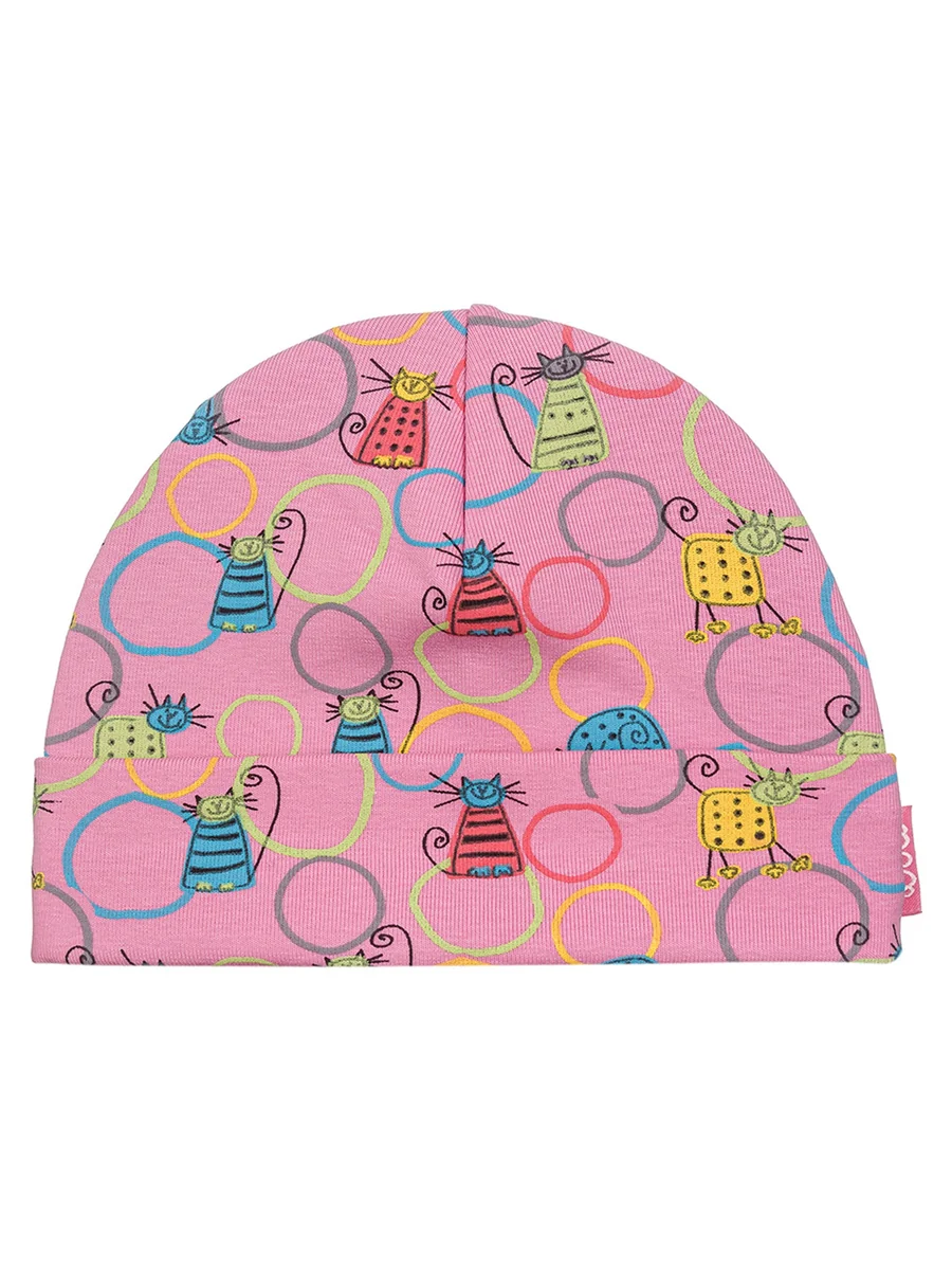 Czapka beanie różowa z nadrukiem w koty Doll r.49