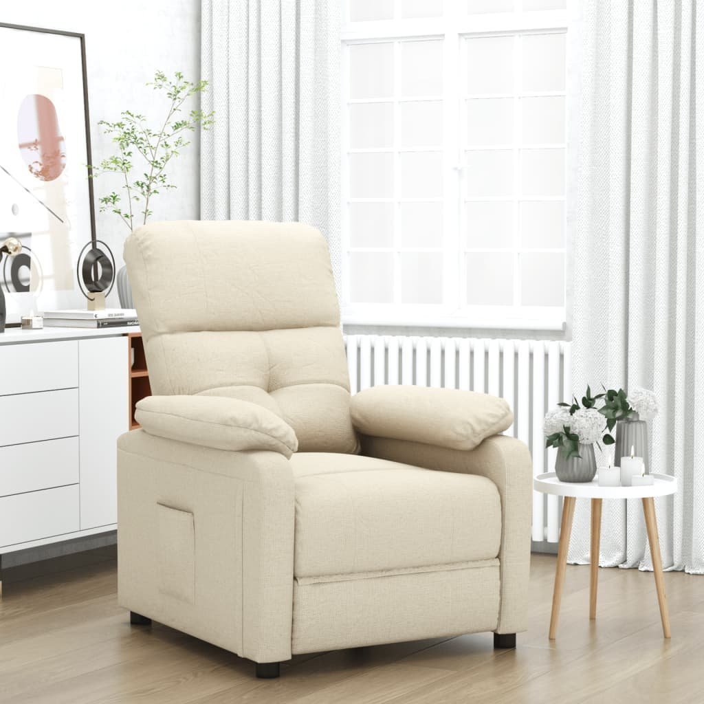vidaXL vidaXL Fotel rozkładany, kremowy, obity tkaniną