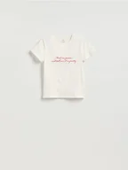 Koszulki i topy damskie - Reserved - T-shirt z nadrukowanym napisem - złamana biel - miniaturka - grafika 1