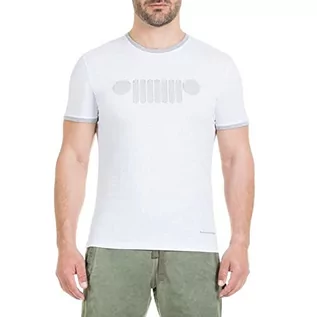 Koszulki męskie - Jeep Męski T-shirt z wyścielanym haftem na grilla biały optical white M - grafika 1