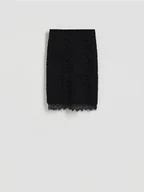 Spódnice - Reserved - Strukturalna spódnica midi z koronką - czarny - miniaturka - grafika 1